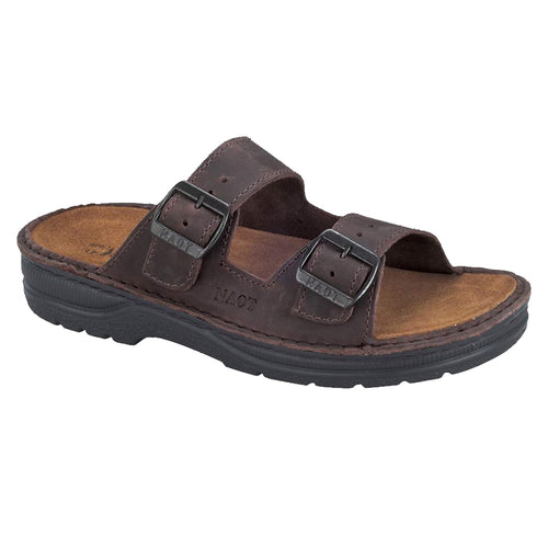 Brown With Black Sole Naot Women's Mikael Oiled Leather Double Strap Slide Sandal