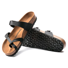 Load image into Gallery viewer, Black Birkenstock Women&#39;s Mayari BirkoFlor Synthetic Toe Loop Sandal Top Sole View
