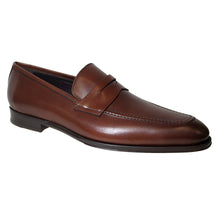 Load image into Gallery viewer, Bruciato Brown With Black Sole To Boot NY Men&#39;s Marcus Leather Dress Penny Loafer Profile View
