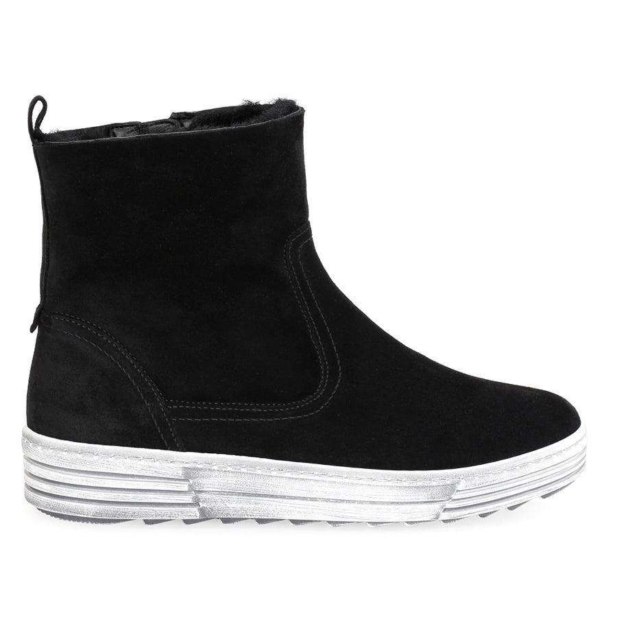 Black With White Sole Gabor Women's 73775-17 Dreamvelour Zippered Winter Ankle Boot