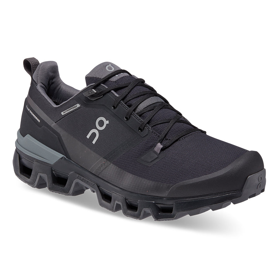 Black With Grey ON Men's Cloudwander Waterproof Mesh Hiking Shoe Profile View