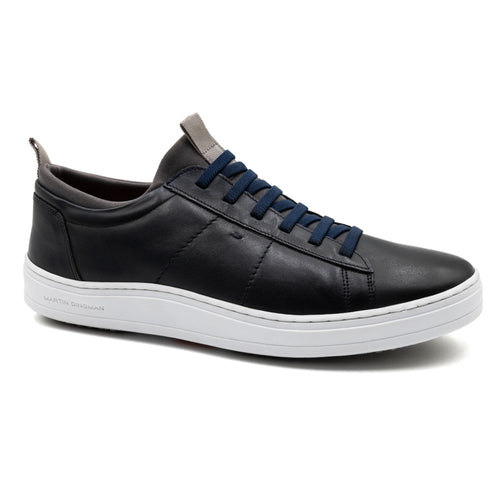 Navy Blue With White Sole Martin Dingman Men's Cameron Leather Casual Sneaker Profile View