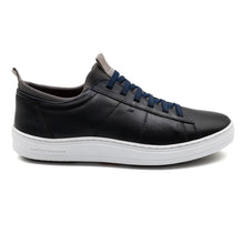 Load image into Gallery viewer, Navy Blue With White Sole Martin Dingman Men&#39;s Cameron Leather Casual Sneaker Side View
