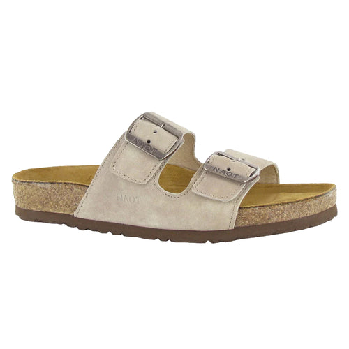 Stone Beige With Brown Sole Naot Women's Santa Barbara Suede Double Buckle Strap Sandal
