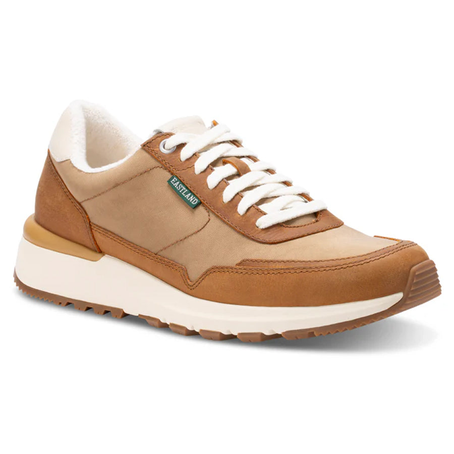 Tan And White And Beige Eastland Men's Leap Jogger Sneaker Suede And Leather And Fabric Casual Profile View