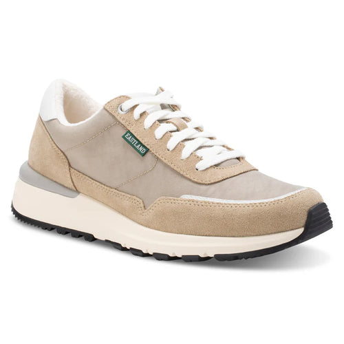 Sand Beige And White And Grey Eastland Men's Leap Jogger Sneaker Suede And Leather And Fabric Casual Profile View