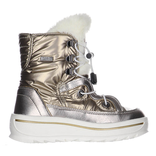 Gold Metallic With White Pajar Women's Tacey Low 2.0 Waterproof Nylon And Nubuck Winter Combat Boot Faux Fur Lining And Tongue