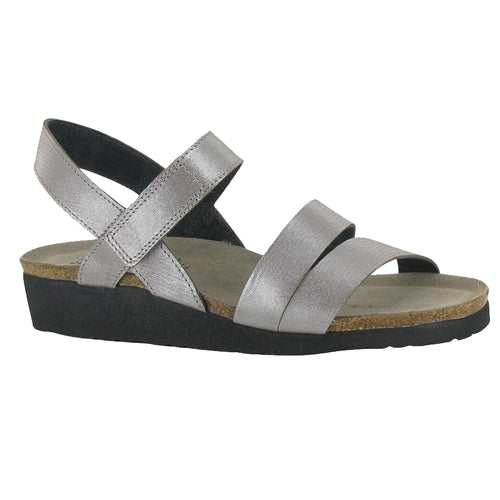 Silver With Black Sole Naot Women's Kayla Threads Leather Strappy Sandal Flat