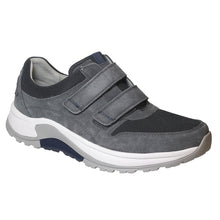 Load image into Gallery viewer, Mid Grey With White Gabor Men&#39;s Sneaker 8000 Dreamvelour And Mesh Athletic Sneaker Double Velcro Strap Profile View
