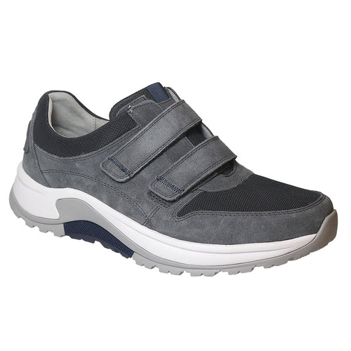 Mid Grey With White Gabor Men's Sneaker 8000 Dreamvelour And Mesh Athletic Sneaker Double Velcro Strap Profile View
