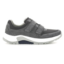 Load image into Gallery viewer, Mid Grey With White Gabor Men&#39;s Sneaker 8000 Dreamvelour And Mesh Athletic Sneaker Double Velcro Strap Side View
