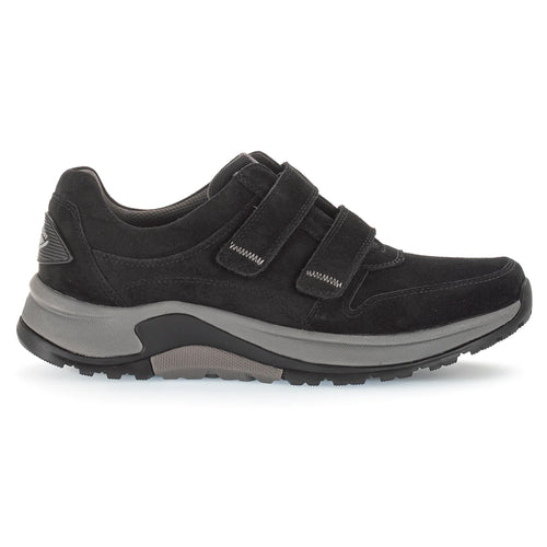 Black With Grey Gabor Men's Sneaker 8000 Dreamvelour And Mesh Athletic Sneaker Double Velcro Strap Side View