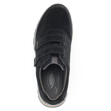 Load image into Gallery viewer, Black With Grey Gabor Men&#39;s Sneaker 8000 Dreamvelour And Mesh Athletic Sneaker Double Velcro Strap Top View

