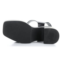 Load image into Gallery viewer, Black Bos And Co Women&#39;s Vela Leather Triple Strap Block Heel Sandal Sole View
