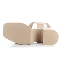 Load image into Gallery viewer, Nude Beige Bos And Co Women&#39;s Vela Leather Triple Strap Block Heel Sandal Sole View

