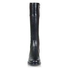 Load image into Gallery viewer, Black La Canadienne Women&#39;s Passion Waterproof Leather Knee-High Zippered Block Heel Boot Front View
