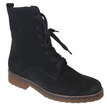 Load image into Gallery viewer, Black With Tan Sole Gabor Women&#39;s 92705 Suede Combat Boot Profile View
