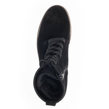 Load image into Gallery viewer, Black With Tan Sole Gabor Women&#39;s 92705 Suede Combat Boot Top View
