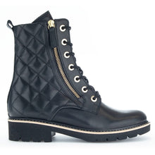 Load image into Gallery viewer, Black Gabor Women&#39;s 92735 Quilted Leather And Leather Combat Boot Side View
