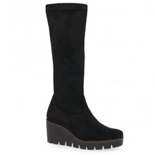 Load image into Gallery viewer, Black Gabor Women&#39;s 94789 Microvelour Knee High Wedge Boot Profile View
