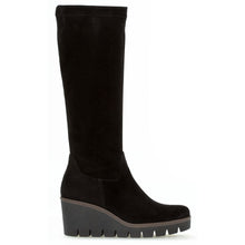 Load image into Gallery viewer, Black Gabor Women&#39;s 94789 Microvelour Knee High Wedge Boot Side View
