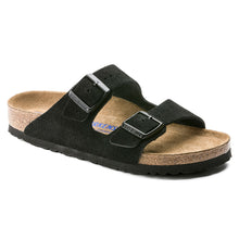 Load image into Gallery viewer, Black Birkenstock Women&#39;s Arizona Suede Double Strap Sandal Profile View
