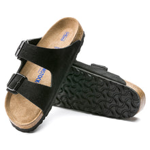 Load image into Gallery viewer, Black Birkenstock Women&#39;s Arizona Suede Double Strap Sandal Top Sole View
