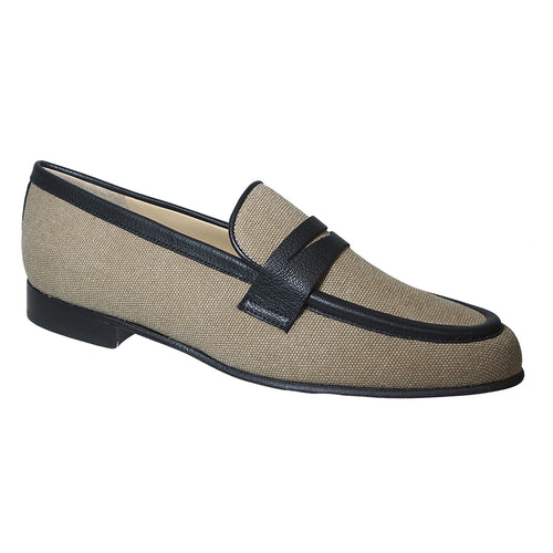 Beige And Dark Brown Brunate Women's Alici Fabric With Leather Trim Casual Penny Loafer