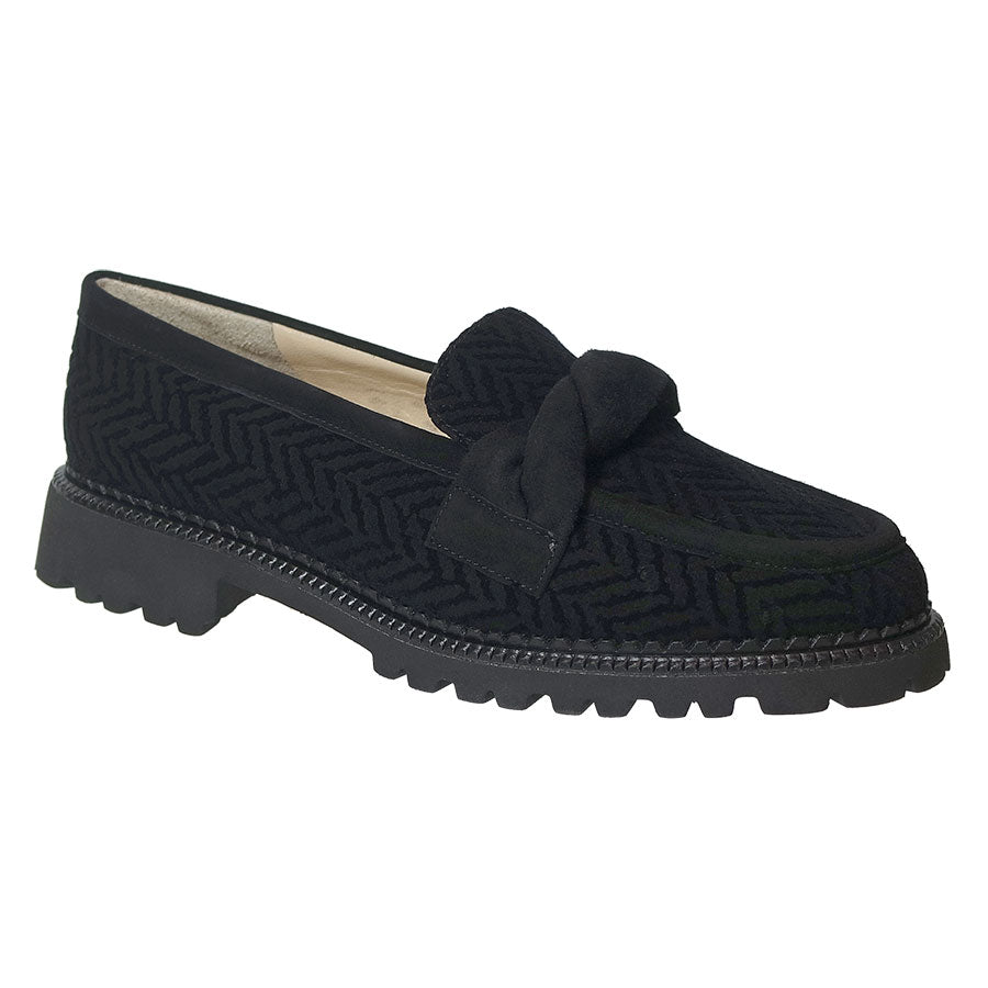 Nero Black Brunate Women's Aline Zig Zag Print Suede Casual Loafer With Suede Band Across Vamp