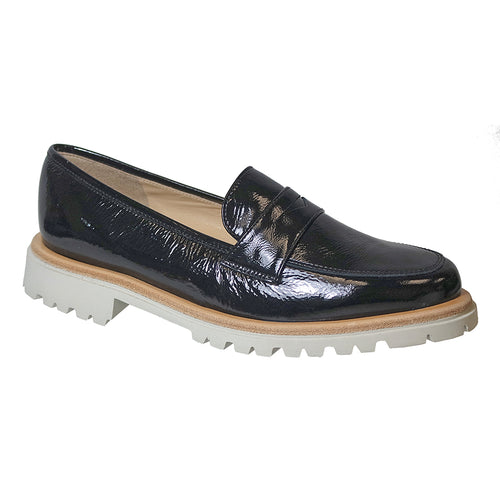 Nero Black With Light Grey Sole Brunate Women's Adria Patent Casual Penny Loafer