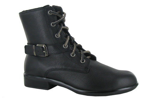 Black Naot Women's Alize Leather Combat Boot With Faux Side Buckle
