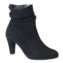 Load image into Gallery viewer, Black Eric Michael Women&#39;s Andes Suede Side Zipper Hi Heel Ankle Bootie Profile View

