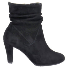 Load image into Gallery viewer, Black Eric Michael Women&#39;s Andes Suede Side Zipper Hi Heel Ankle Bootie Side View
