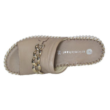 Load image into Gallery viewer, Taupe With White Sole Eric Michael Women&#39;s Anita Leather Slide Sandal With Link Ornament Top View
