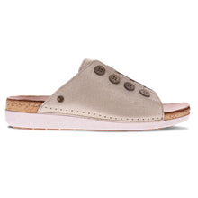 Load image into Gallery viewer, Gold With White Sole Revere Women&#39;s Antalya Metallic Leather Slide Sandal With Button Trim Side View
