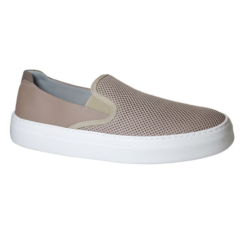 Taupe Light Brown With White Sole GBrown Men's Aruba 494 Leather And Mesh Casual Slip On Profile View