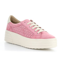 Load image into Gallery viewer, Pink Marfil With Off White Sole Bos and Co Women&#39;s Lotta Suede Casual Sneaker With Floral Cut Outs Profile View 

