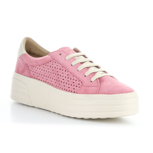 Pink Marfil With Off White Sole Bos and Co Women's Lotta Suede Casual Sneaker With Floral Cut Outs Profile View 