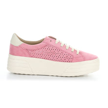 Load image into Gallery viewer, Pink Marfil With Off White Sole Bos and Co Women&#39;s Lotta Suede Casual Sneaker With Floral Cut Outs Side View 
