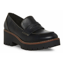 Load image into Gallery viewer, Black Blondo Women&#39;s Dulce Waterproof Leather And Suede Platform Penny Loafer Profile View
