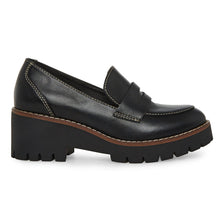 Load image into Gallery viewer, Black Blondo Women&#39;s Dulce Waterproof Leather And Suede Platform Penny Loafer Side View
