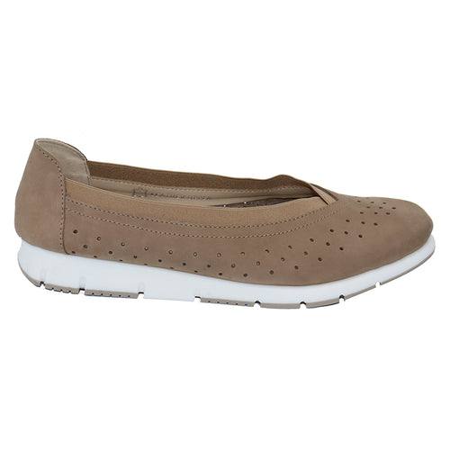 Taupe Brown With White Sole Eric Michael Women's Bergamo Perforated Suede Ballet Flat