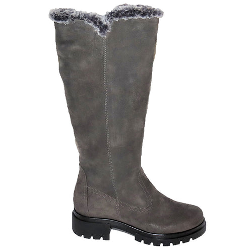 Grey With Black Sole And Grey With White Furry Collar Eric Michael Women's Bismark Suede Knee High Boot