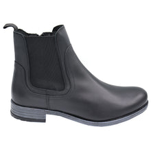 Load image into Gallery viewer, Black Eric Michael Women&#39;s Bristal Leather With Stretch Fabric Chelsea Boot Side View
