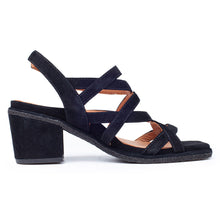 Load image into Gallery viewer, Black Yes Women&#39;s Callie Suede Strappy Heeled Sandal Side View
