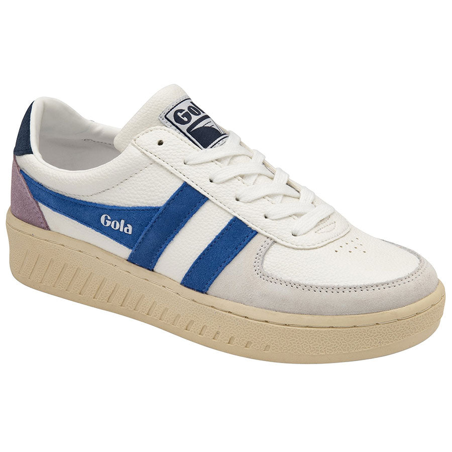 White And Navy And Sapphire Purple And Black With Beige Sole Gola Women's Grandslam Trident Synthetic and Suede Court Sneaker