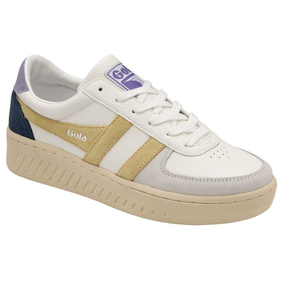 White And Yellow And Purple And Black With Beige Sole Gola Women's Grandslam Trident Synthetic and Suede Court Sneaker