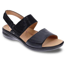 Load image into Gallery viewer, Black Revere Women&#39;s Como Leather And Snake Print Leather Triple Strap Sandal Profile View

