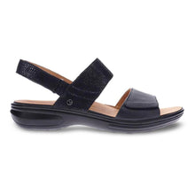 Load image into Gallery viewer, Black Revere Women&#39;s Como Leather And Snake Print Leather Triple Strap Sandal Side View
