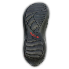 Load image into Gallery viewer, Black Revere Women&#39;s Como Leather And Snake Print Leather Triple Strap Sandal Sole View
